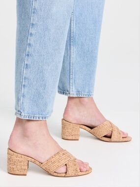 SCHUTZ Woven Tan Cork Block Heel Mules